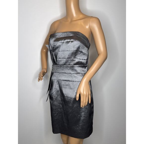 2000s Jessica McClintock Charcoal Strapless Cocktail Dress medium - Picture 9 of 12